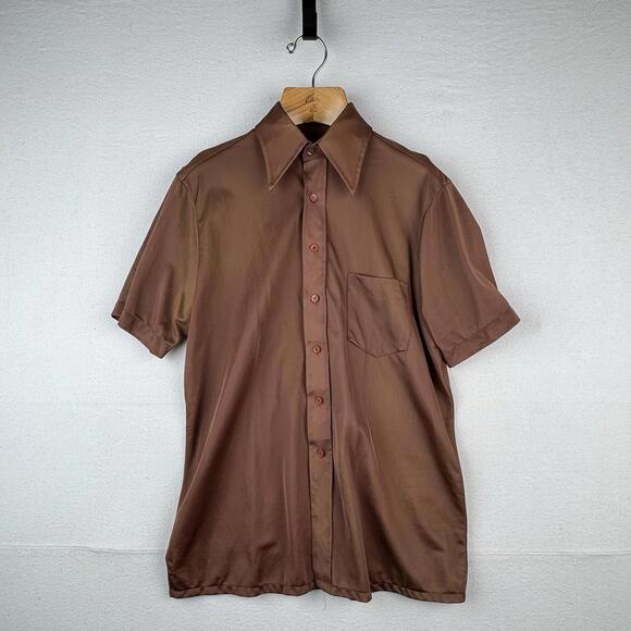 Other - 70’s Vintage‎ Bradford Mens Medium Brown Nylon Dagger Collar Shirt